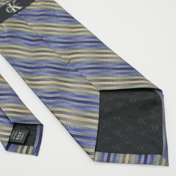 Calvin Klein Gray‎ Multi-Colored Striped Woven Wide Silk Tie - Picture 5 of 6
